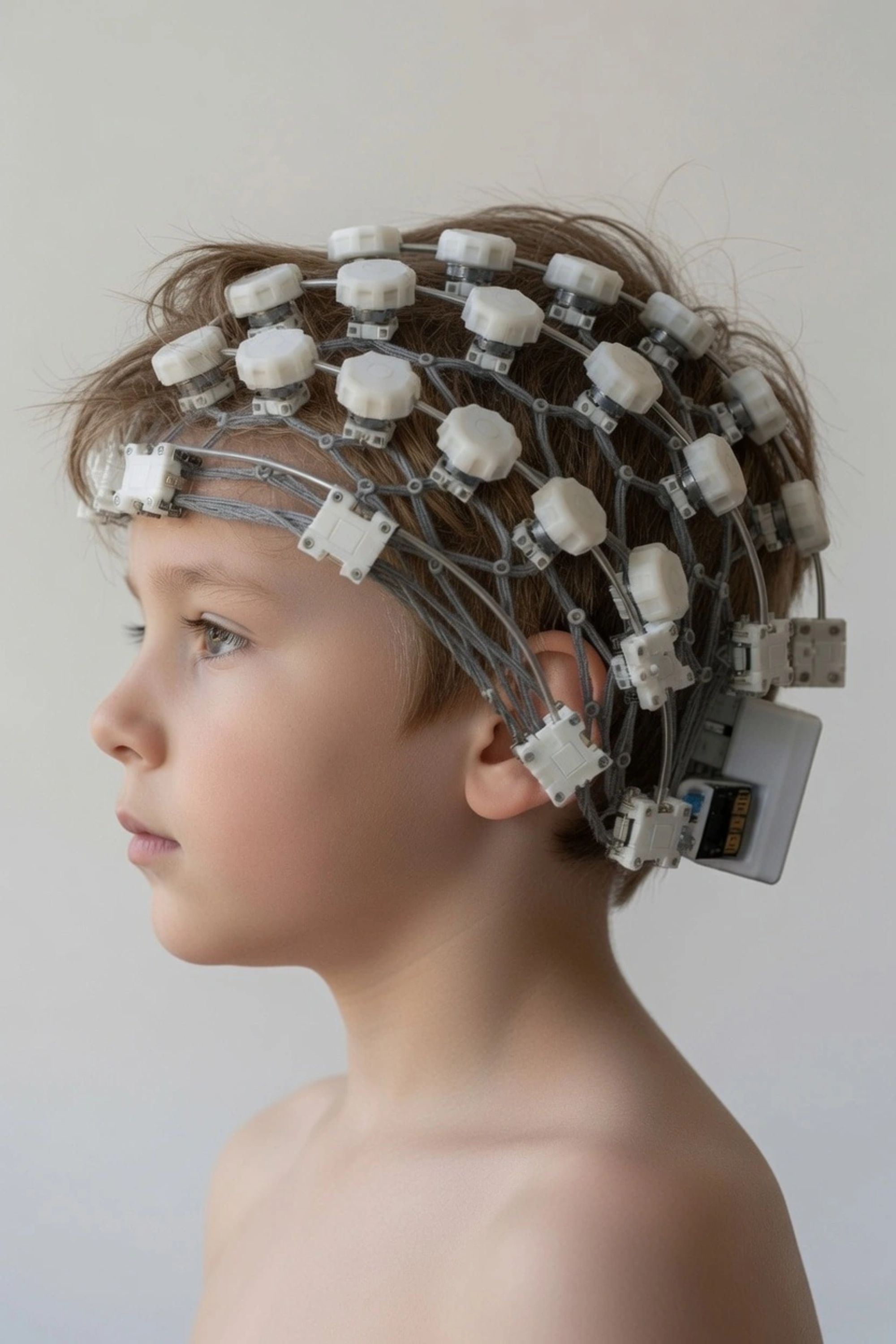 QuietScan helmet with a three-dimensional brain activity map on a clinical monitor